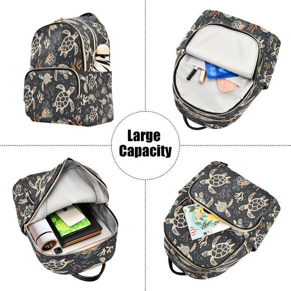 6026 Sea Turtle Coral Reef Black Backpack Purse Fashion Shoulder Bag main image 6